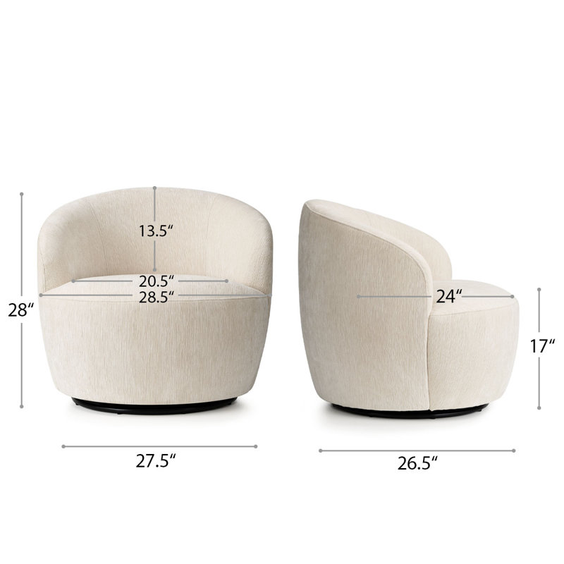 28.5" Wide Modern Chenille Swivel Barrel Accent Chair, Beige