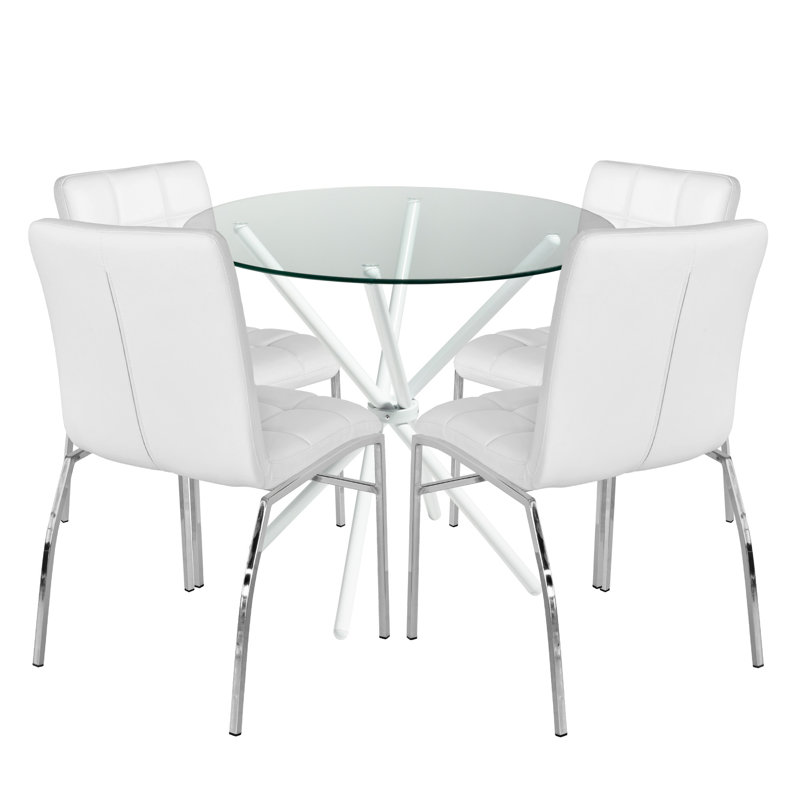 4 - Person Dining Set, Chrome, White