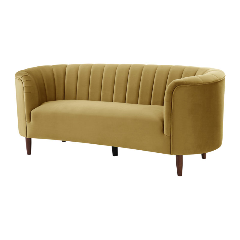 Yasha Upholstered Sofa with Tuxedo Arm, Olive Yellow Velvet, 32" H x 71" W x 33" D