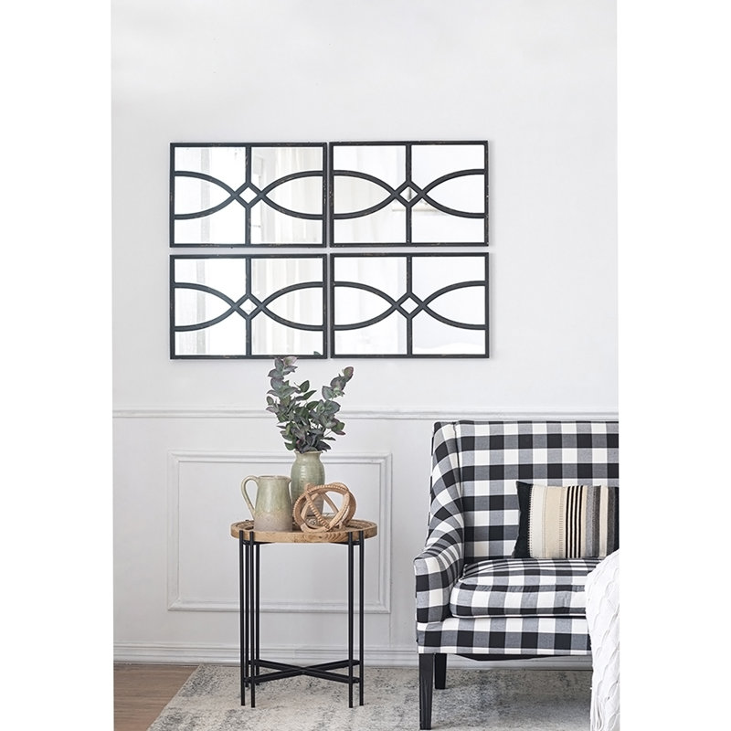 Rectangular Wooden Wall Mirror With Antique Black Frame For Living Room, Black
