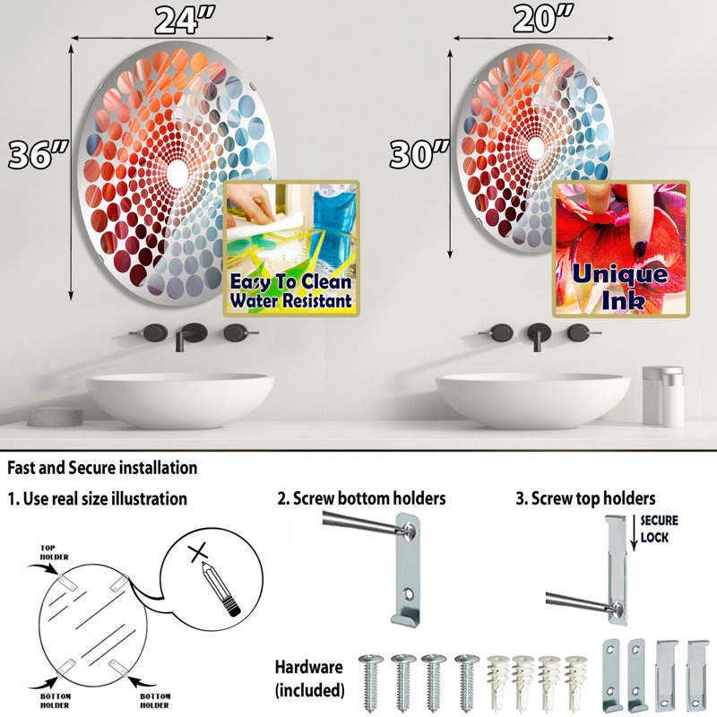 Multicolore géométrique Whispers Tides - Miroir décoratif à pois radiaux - MIR116012 - Ovale, L 20 po x H 30 po