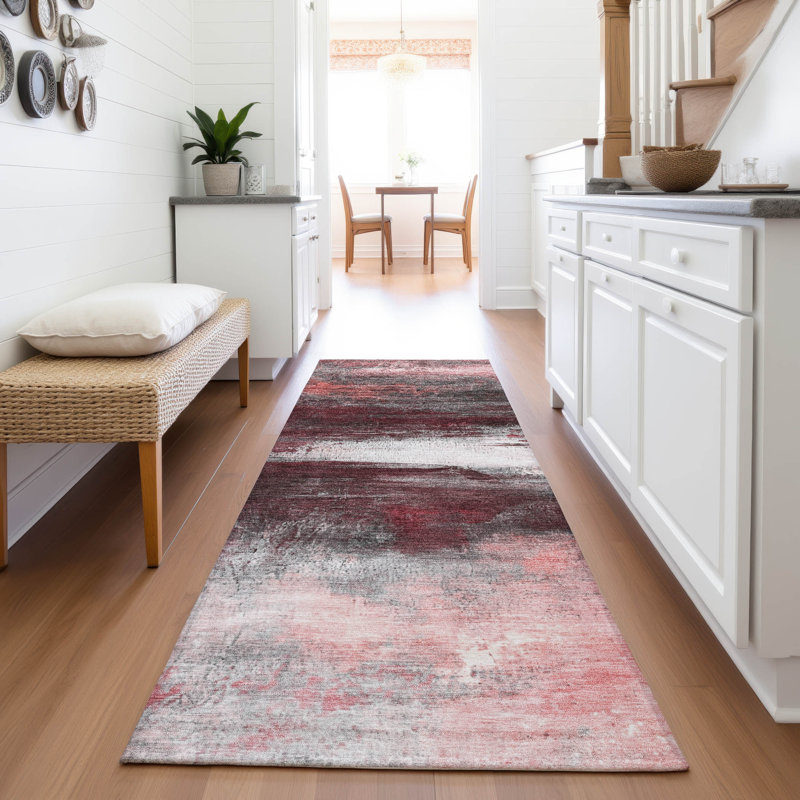 Machine Washable Indoor/Outdoor Xhevrie Merlot Rug, Runner 2'3" x 7'6"