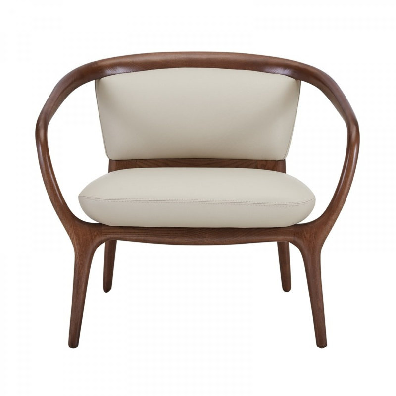 Chaise longue 30 po en similicuir beige et noyer