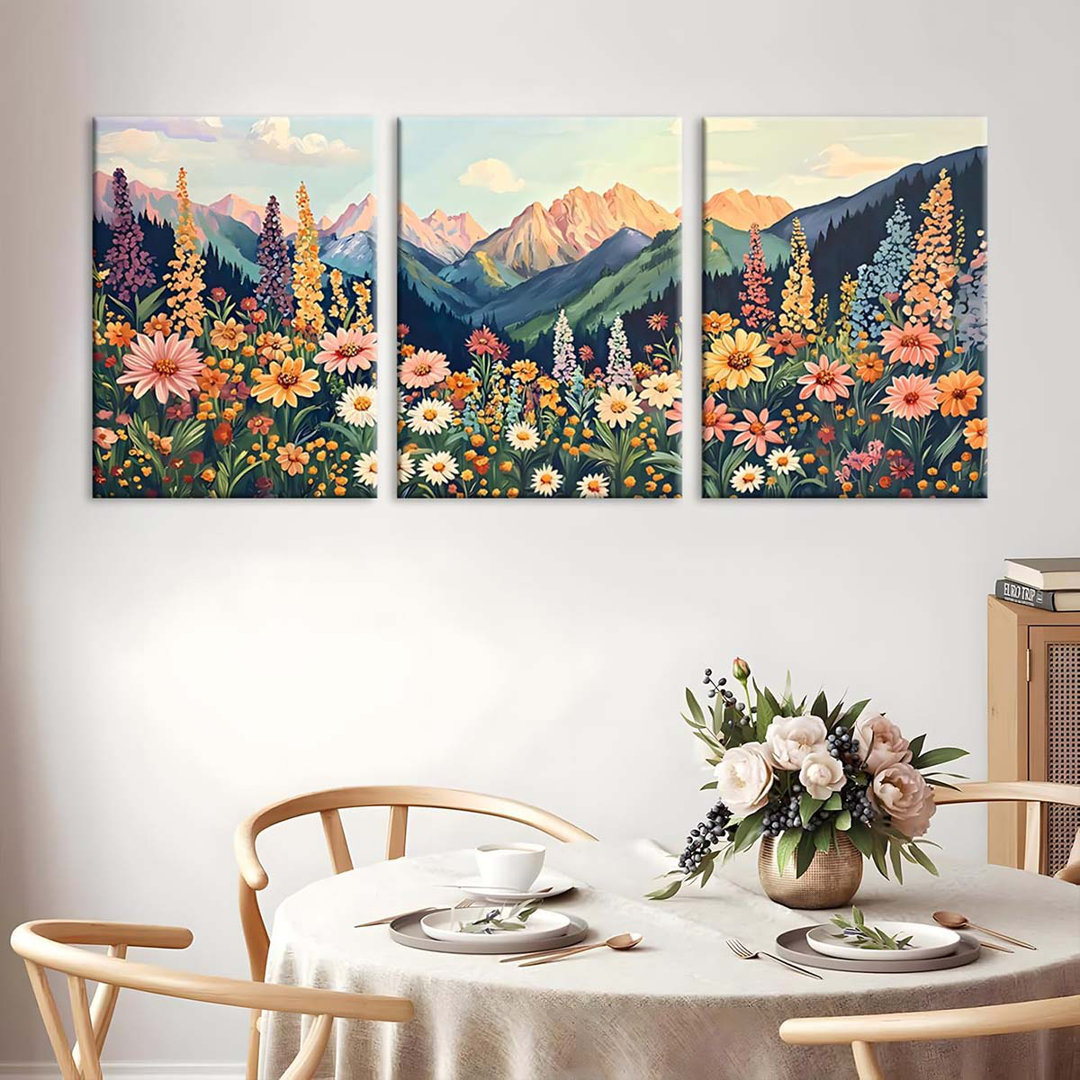 60*40,Boho Floral Wall Decor, Colorful Daisy Flower Canvas Paintings.