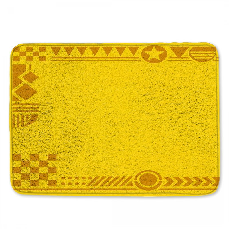 Yellow Geometric Border Bath Mat, 34in W x 21in L