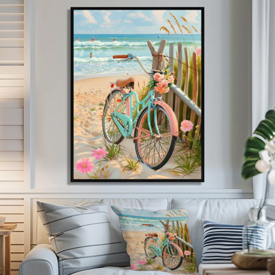 Vélo vert sur le sentier côtier floral II - impression d'art mural côtier