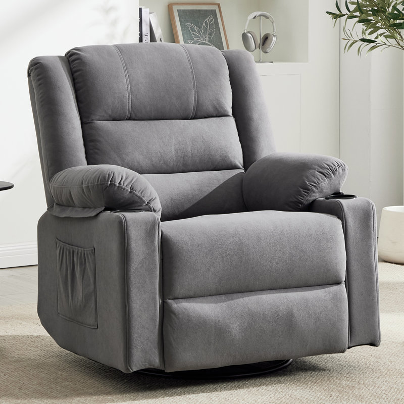  360° Swivel Rocking Recliner Chair for Nursery Bedroom with Massage and Heating, Gray
