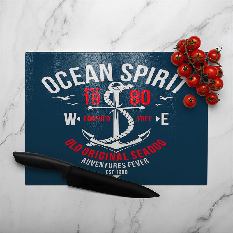 Ocean Spirit Glass Chopping Board, 28cm L x 20cm W