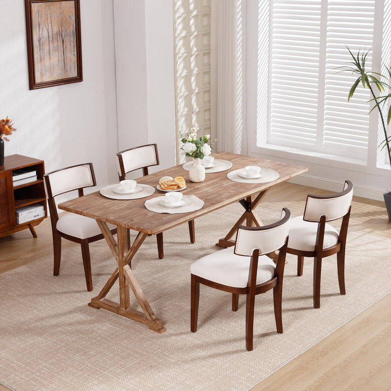 Ensemble de 2 chaises de salle à manger rembourrées rustiques avec cadres en bois massif, Beige, Brun