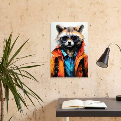Raccoon Hipster Watercolor Animal Art Contemporary Dog Forest Wall Art Print 1 Piece Wrapped Canvas Wall Art