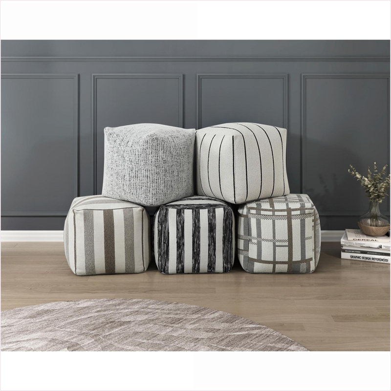 Ottoman Modern Non-Slip Footstool Seating Pouf 16x16x16" Slate Gray/Tan Brown Beige Jacquard | Multicolor | Textile