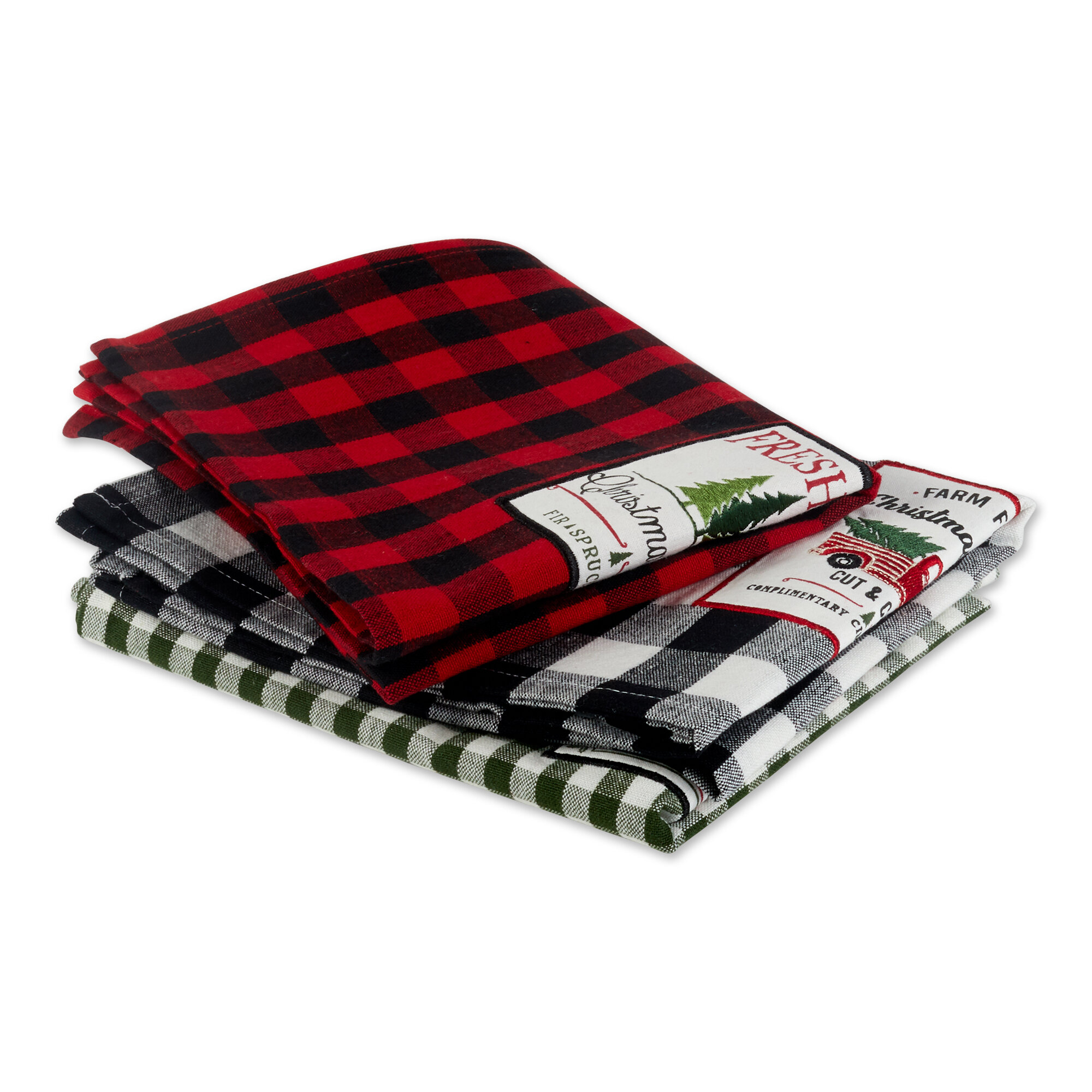 Christmas Tree Farm Red Plaid Holiday Kitchen Towel Set, 2 Cotton Dish  Towels