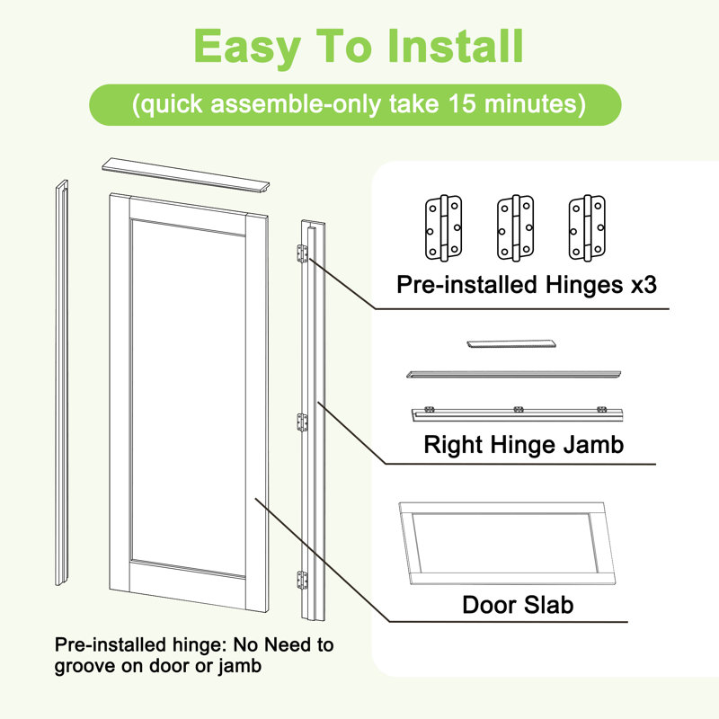 Panneau de porte intérieur à 1 panneau avec porte à garde-manger, 24 po x 80 po, Droite