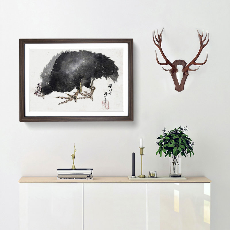 Chicken by Katsushika Hokusai - Picture Frame Painting Print, 27cm H x 36cm W x 2cm D, Walnut Framed