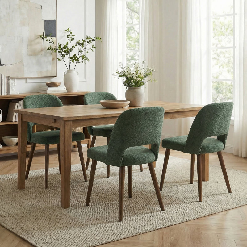 Upholstered Dining Side Chairs with Wood Legs Set Of 4, Green