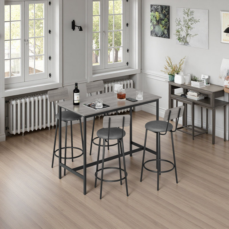 Ensemble de table de bar avec 4 tabourets de bar et siège souple en polyuréthane