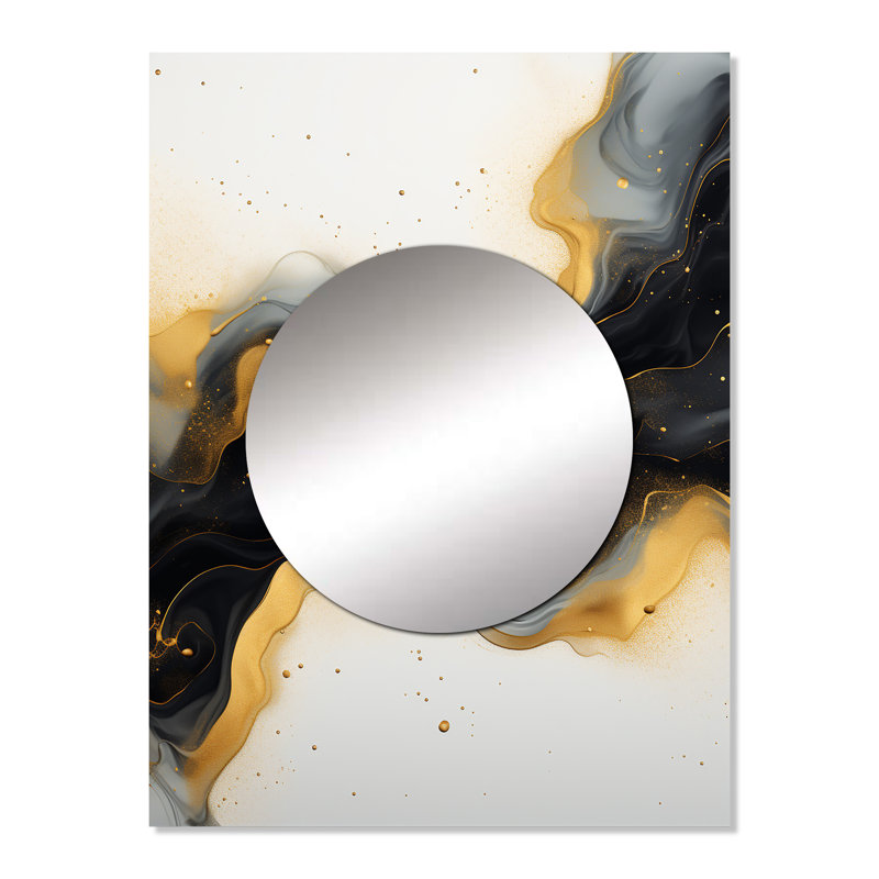 Or et marbre noir Essence IV - miroir décoratif en marbre, miroir mural doré, impression d'art en métal, 32 po x 24 po