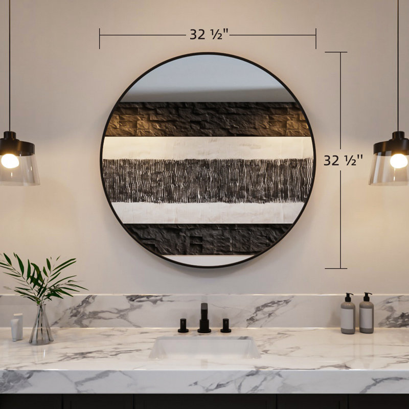 Round Mirror, Wall Mounted Metal Frame Mirror for Bathroom, Living Room, Vanity, 32" x 32"
