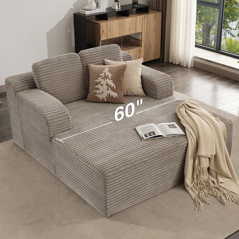 Boneless 60''W Upholstered Chaise Lounge Chair Indoor with Throw Pillows, Plush Chair Bed For Living Room, Sleeper Chair of bedroom