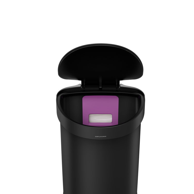 Simplehuman 45L Semi-Round Step Can with Liner Pocket, Brushed Stainless Steel, Matte Black Steel