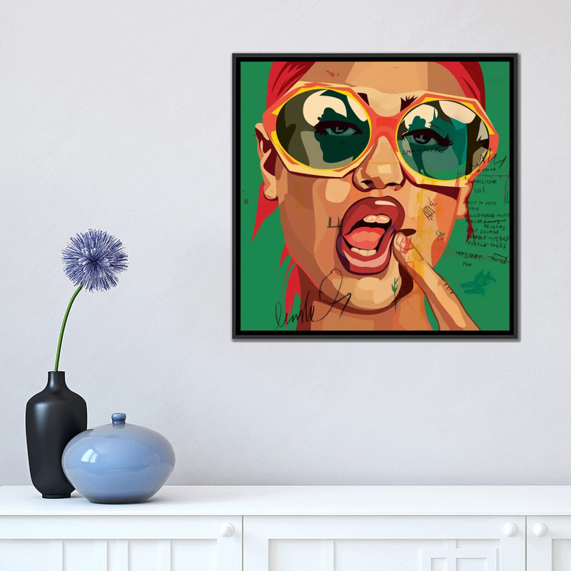 « ludique fille », impression sur toile, H 37 po x l 37 po x P 1,5 po, Toile avec cadre noir, Pas de tapis