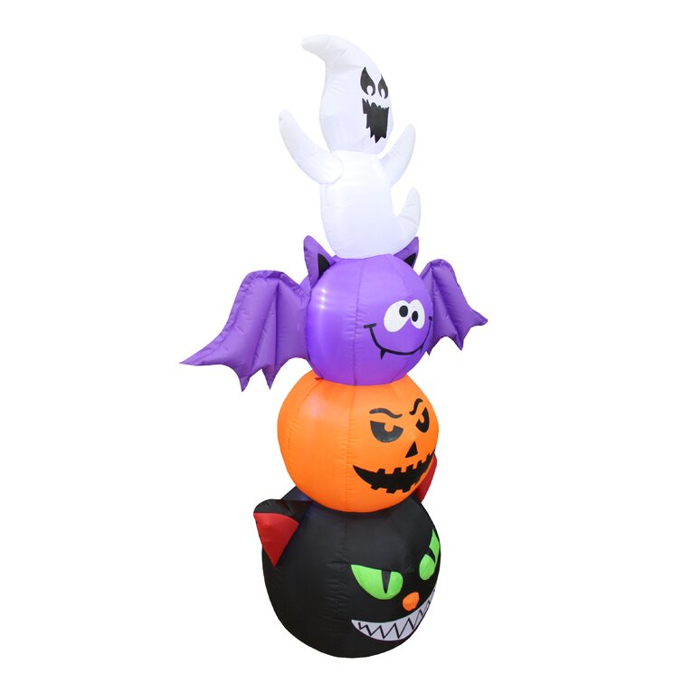 The Holiday Aisle Halloween Stacked Figures Totem Pole Inflatable with Cat, Pumpkin, Bat and Ghost, Orange