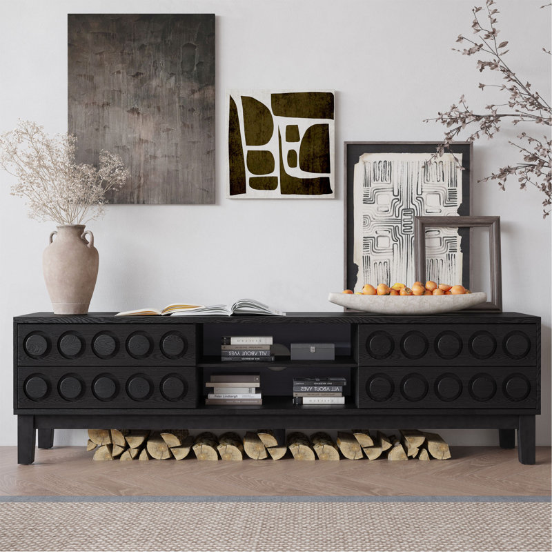 Modern Mid-Century Media Console With 4 Drawers And Cable Management, TV Console Table For Tvs Up To 75",Entertainment Center For Living Room And Office