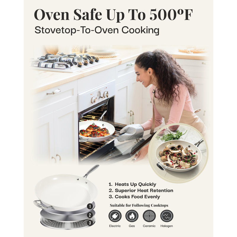 Gotham Steel Cream 14'' Ultra Nonstick Ceramic Family Pan with Helper Handle