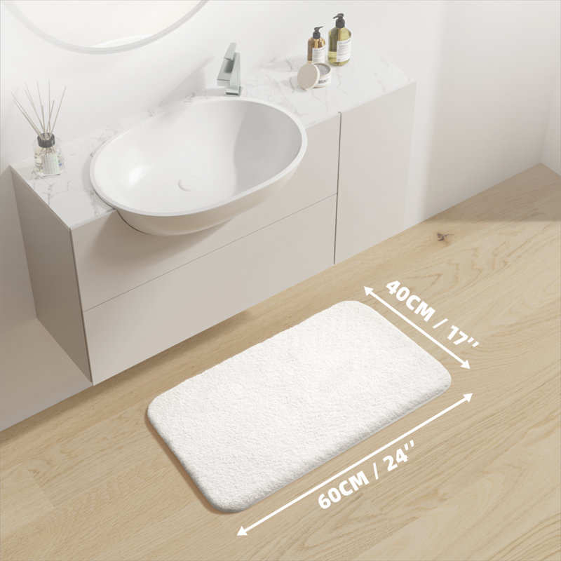 Tapis pour salle de bain Gaenside, L 24 po x l 16 po, Blanc