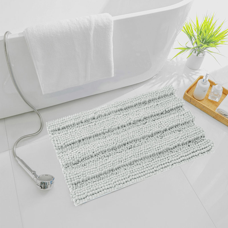 Faddis Soft Striped Rectangle Absorbent Non-Slip Bath Rug, 32" L x 20" W, Light Grey