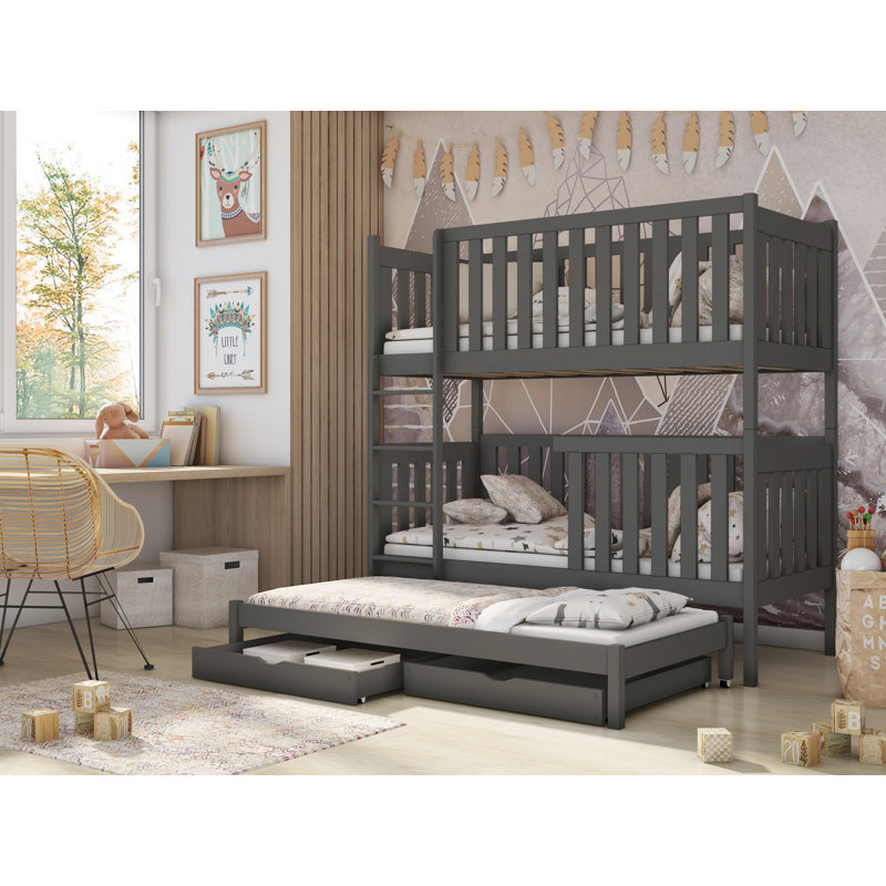 HIrschman 90 x 190 cm Standard Bunk Bed and Mattress with Trundle, Graphite