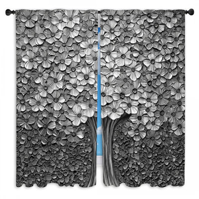 Monochrome Floral Tree Window Curtains Flowers Room Darkening - 2 Panels