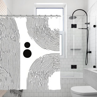 Rideaux de douche noirs et blancs à rayures incurvées, 71 x 71