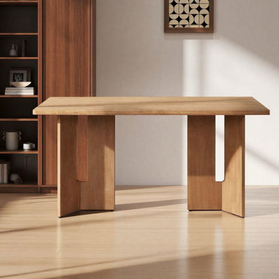 60''W Rectangular Wood Dining Table With Cutout Table Legs For Dining Room And Living Room