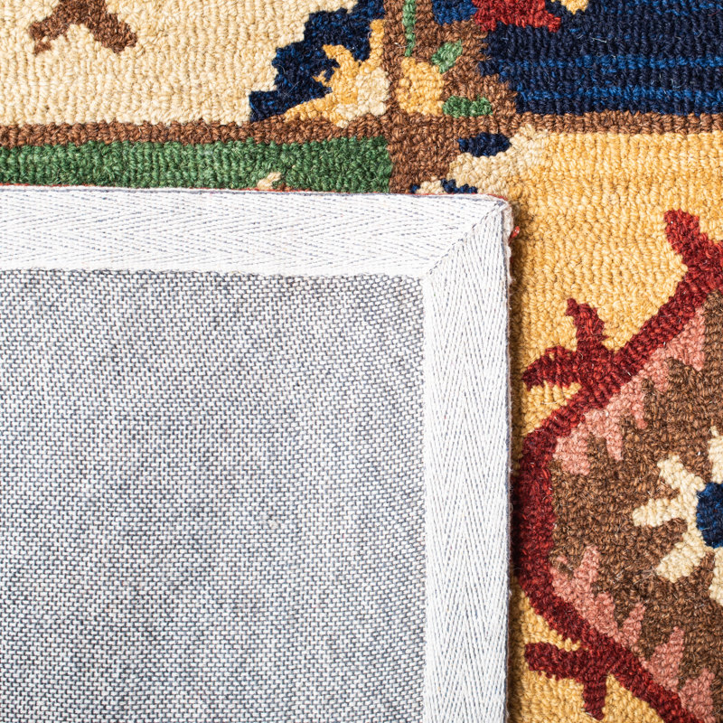 Tapis vert / bleu en laine touffeté à la main Greydon, Tapis de couloir 2 pi 3 po x 8 pi