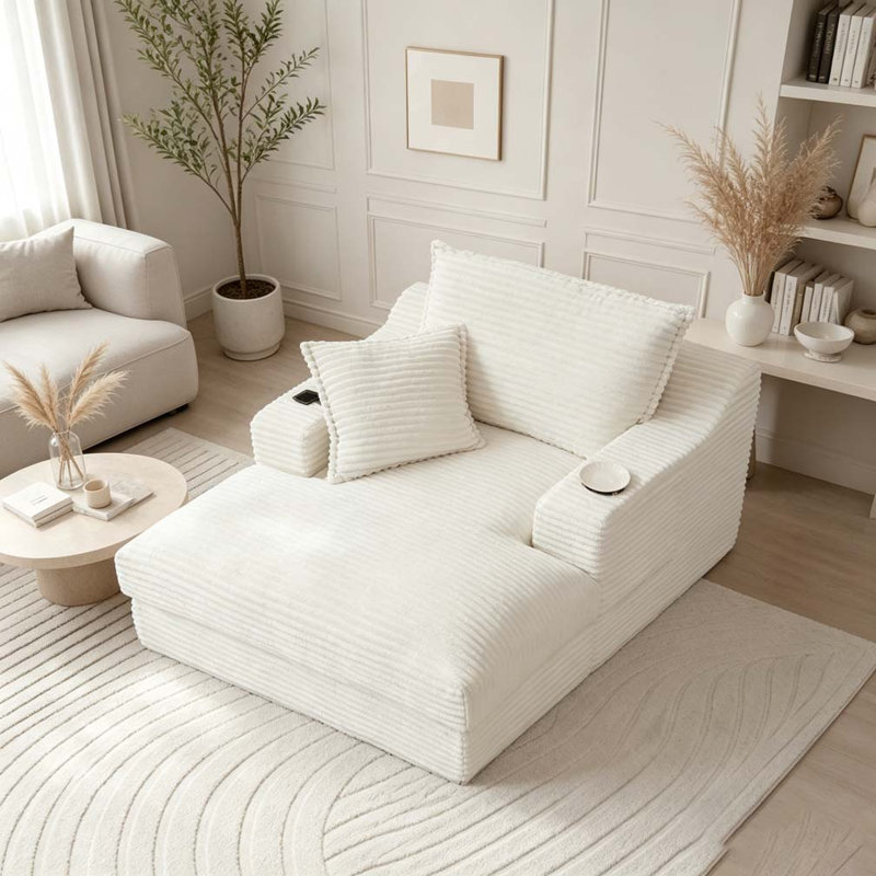 Méridienne avec coussin de compression moderne et confortable 47,24 pouces, White
