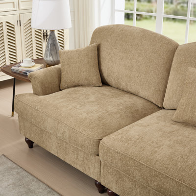 Élégant canapé Mid-Century modulaire à deux places en forme de L avec accoudoirs évasés, jupes amovibles, pieds fuselés et repose-pieds mobile pour des espaces de vie confortables