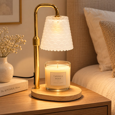 Lampe avec chauffe-bougie givré avec base en bois, minuterie et gradateur, fond de cire à hauteur réglable pour bocaux de bougie parfumée, décoration intérieure et cadeau de pendaison de crémaillère