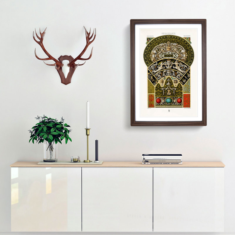 A Striking Renaissance Pattern by Albert Racinet - Picture Frame Painting Print, 65cm H x 48cm W x 2cm D, Walnut Framed
