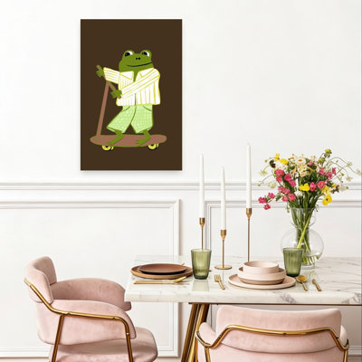 Playful Frog On Scooter Playful Whimsical Contemporary Frog Wall Art Print 1 Piece Wrapped Canvas Wall Art