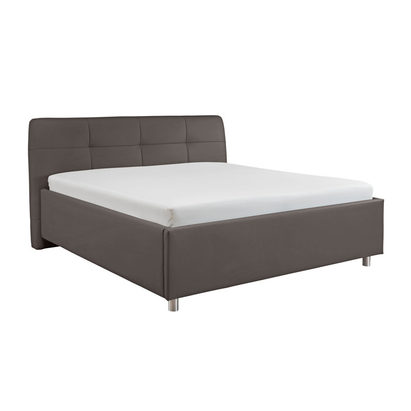 Upholstered Bed Frame with Mattress, 180 x 200cm, H2, Grey/Brown/Blue