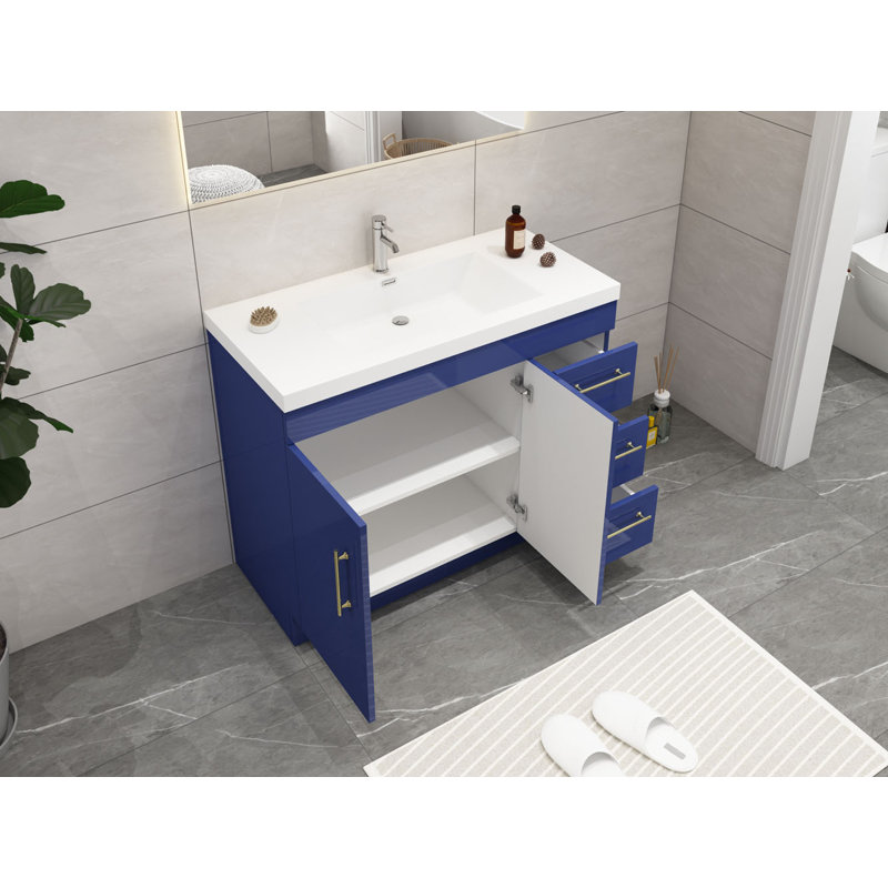 Ensemble de meuble-lavabo simple 42 po Carliss, Bleu nuit brillant, Argent