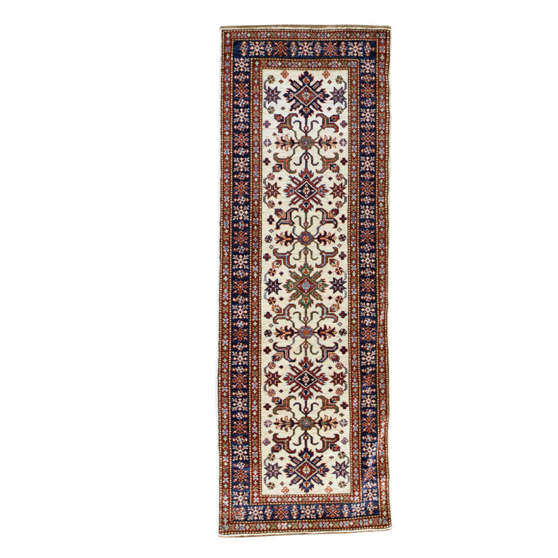 Tapis unique ivoire / bleu / brun de 2 pi 7 po x 7 pi 2 po