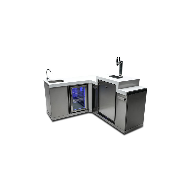 Mont Alpi Bar Series Ma-bev90keg 90 Degree Stainless Steel Outdoor Rated 3 Beer Tap Kegerator Keg Dispenser + Wine Cooler Beverage Center Refrigerator + Granite Countertops + Faucet & Sink