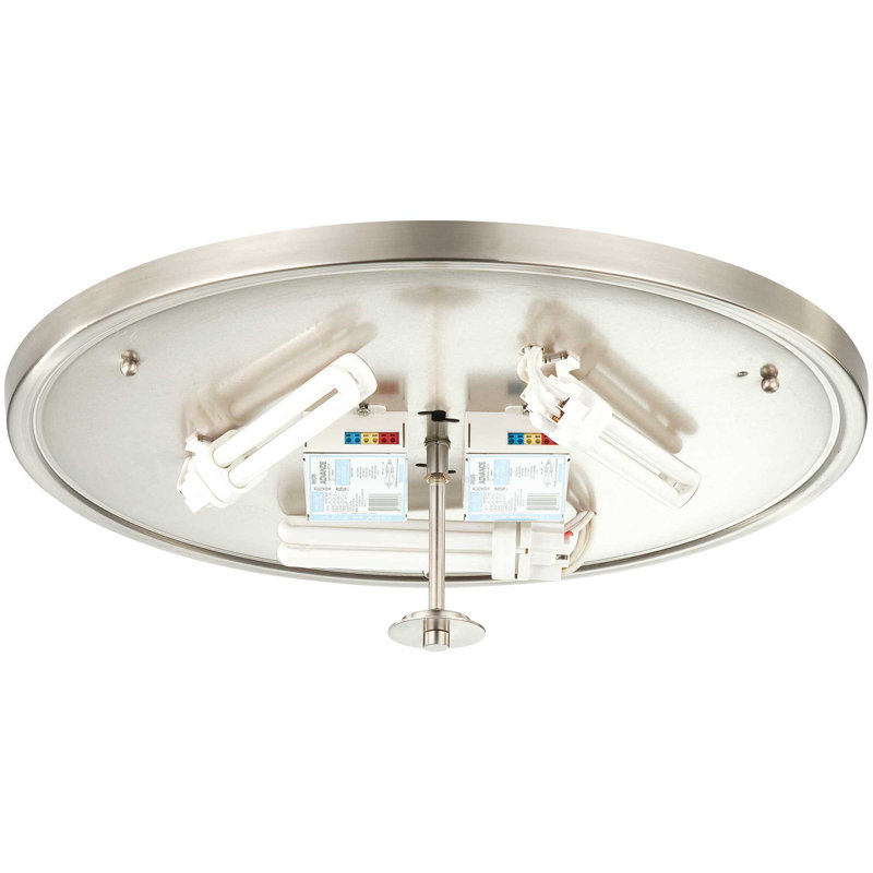 Plafonnier encastré fluorescent rond simple en nickel brossé 3 lumières l 16 po sans abat-jour ni ampoules Dunlevy