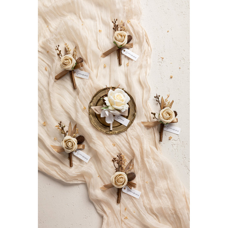 Boutonnières Ling's Moment en beige fauve et beige sable, Brun, beige et blanc