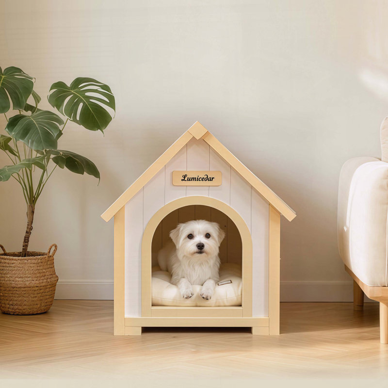 Niche pour chien moderne en bois avec coussin en EVA - Maison en cèdre massif pour petits chiens et chats