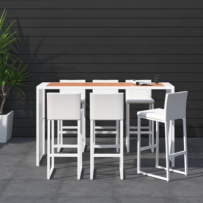 Pangea Home Jarrod 6-Person Aluminum Outdoor Dining Set with Rectangular Table – Modern Patio Furniture with Rust-Free Frame & All-Weather Poly-Resin Slats