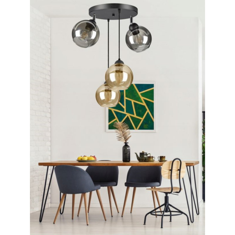 Burbach 4 - Light Black Sphere Pendant, Aluminum/Honey