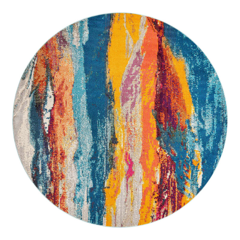 Ansela Washable Abstract Indoor Rug, Round 7'10"